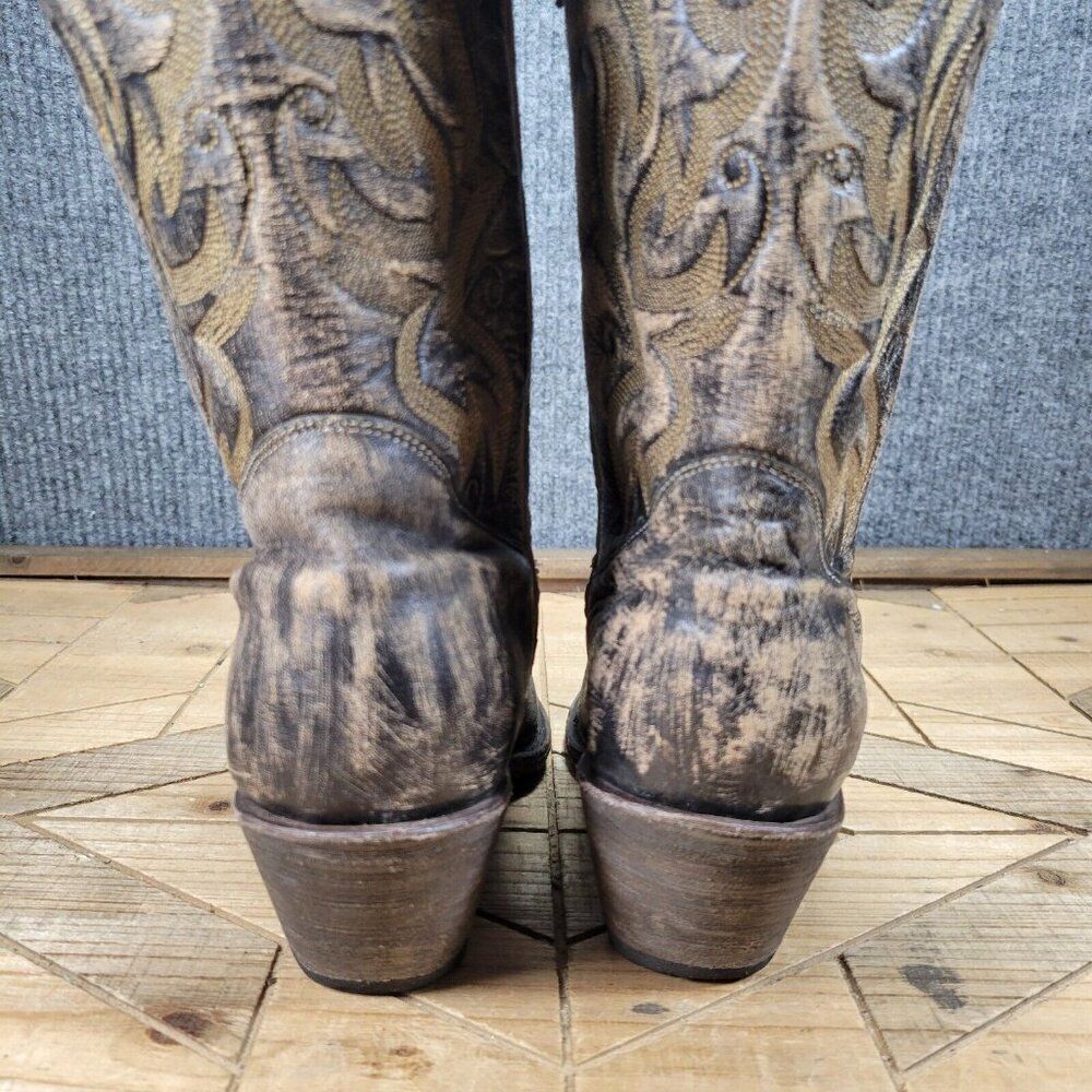 Stetson Women's 8.5 Black Brown Leather Studded Distressed Western Boots - Picture 6 of 9